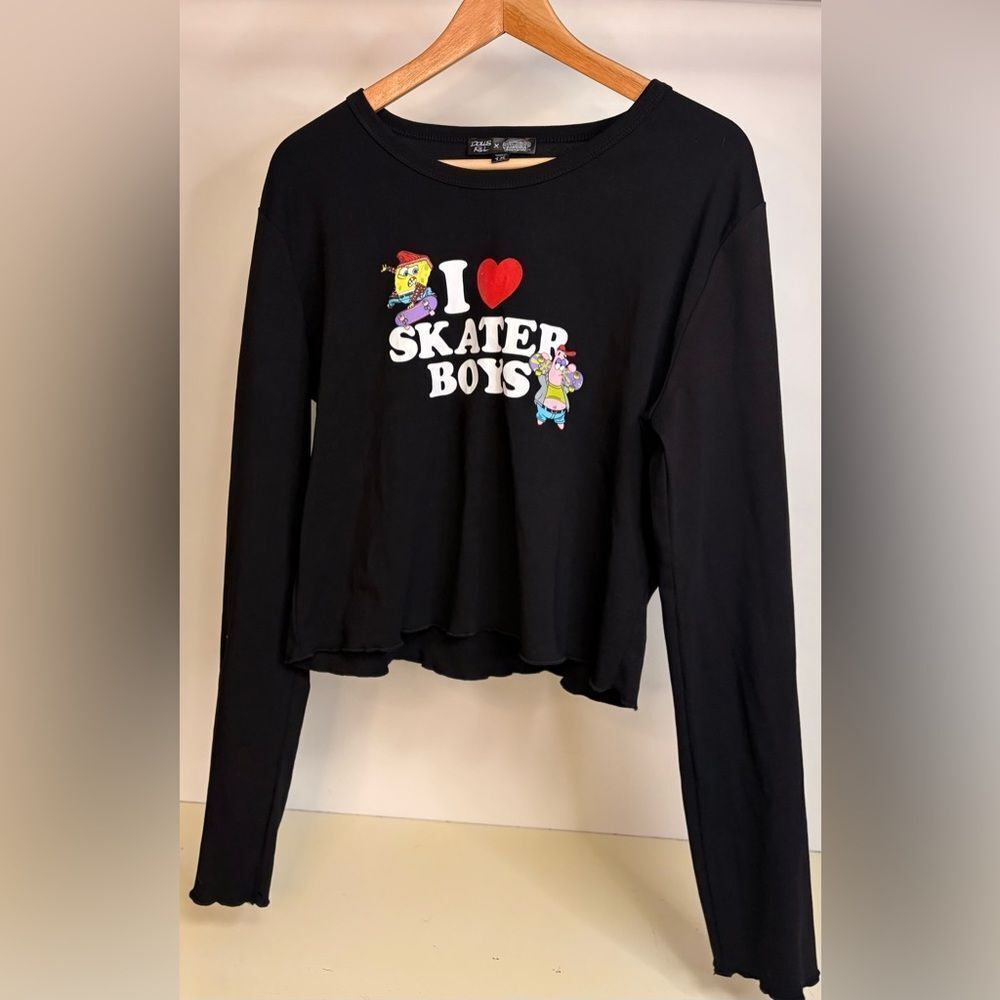 Black Long Sleeve crop- SpongeBob Skater Boy 1x